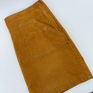 PrAna Corduroy A-Line Skirt Women Size 10 Mustard Yellow Organic Cotton Blend‎
